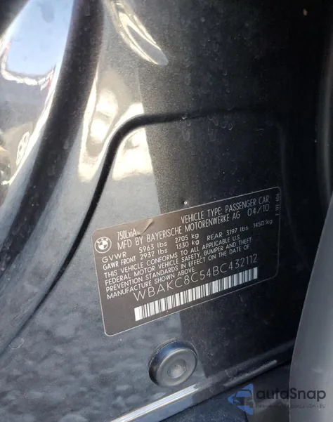 2011 BMW 750 Lxi z USA, uszkodzony, nr VIN WBAKC8C54BC432112